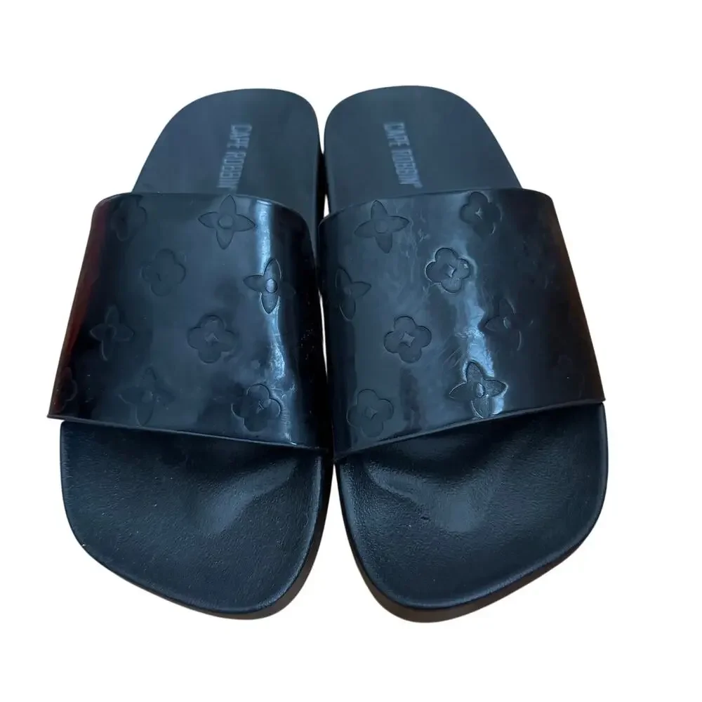Cape Robbin Black Slide Sandals Women's Size 10 Embossed Floral Slip-On